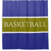 BASKETBALL Golden Olive White Deep Blue Stripes シャワーカーテン (正面)