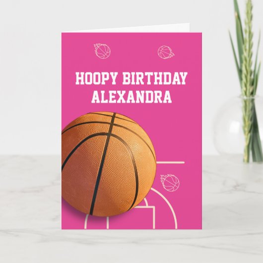 Basketball Happy Birthday Card Sports Funny Pink カード (正面)