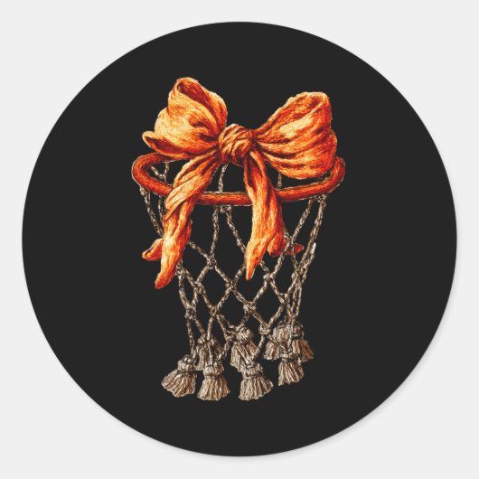 Basketball Hoop Net Coquette Bow Basketball Player ラウンドシール (正面)