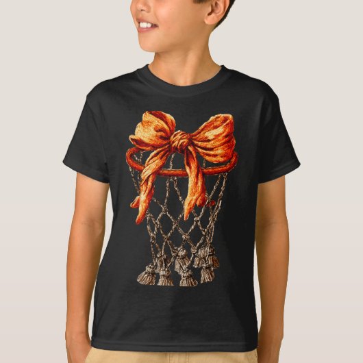 Basketball Hoop Net Coquette Bow Basketball Player Tシャツ (正面)
