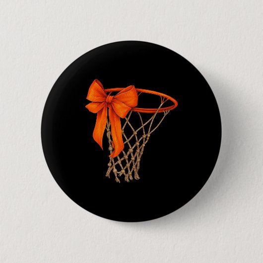 Basketball Hoop With Bow Cute Basketball Aesthetic 缶バッジ (正面)