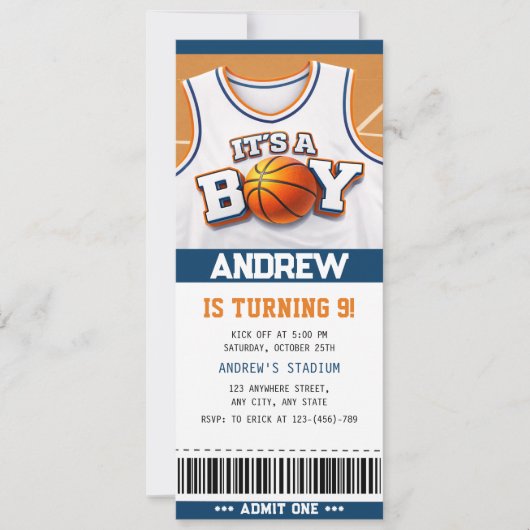 Basketball Hoopla Birthday Bash Ticket Invitations 招待状 (正面)