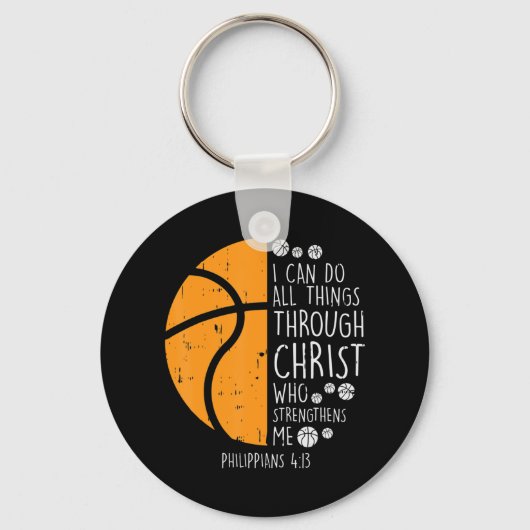 Basketball I Can Do Things Bible Verse God Jesus キーホルダー (正面)