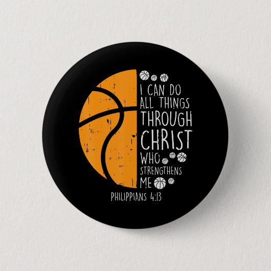 Basketball I Can Do Things Bible Verse God Jesus 缶バッジ (正面)