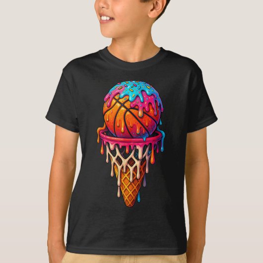 Basketball Ice Cream Drip For Boys Girls Youth Bas Tシャツ (正面)