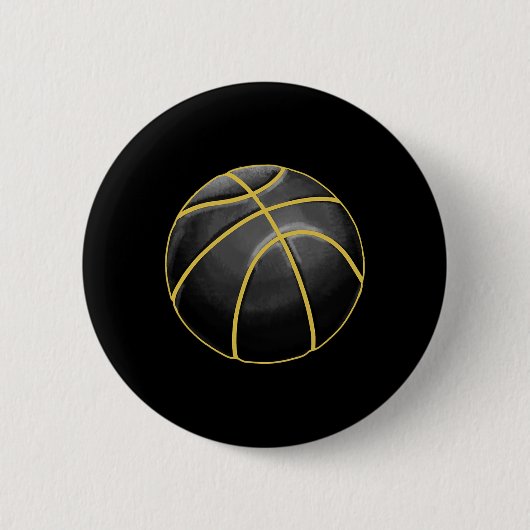 Basketball Illustration Black Gold Ball Design Str 缶バッジ (正面)