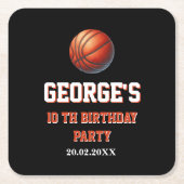 Basketball Invite, Boy Birthday Party スクエアペーパーコースター (正面)