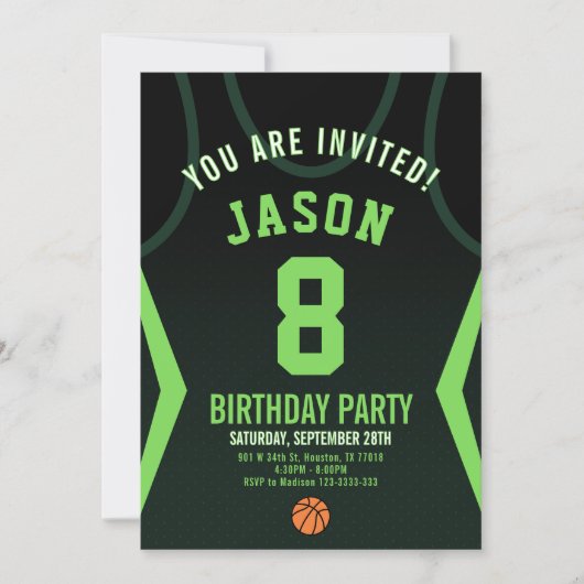 Basketball Jersey Birthday Invitation 招待状 (正面)