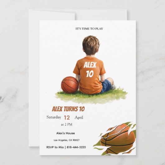 Basketball Kids Birthday Invitation | Personalized 招待状 (正面)