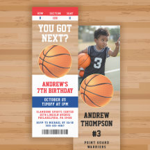 Basketball Kids Birthday Party Ticket Invitation