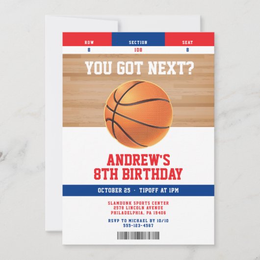Basketball Kids Birthday Party Ticket Invitation 招待状 (正面)
