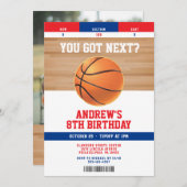 Basketball Kids Birthday Party Ticket Invitation 招待状 (正面/裏面)