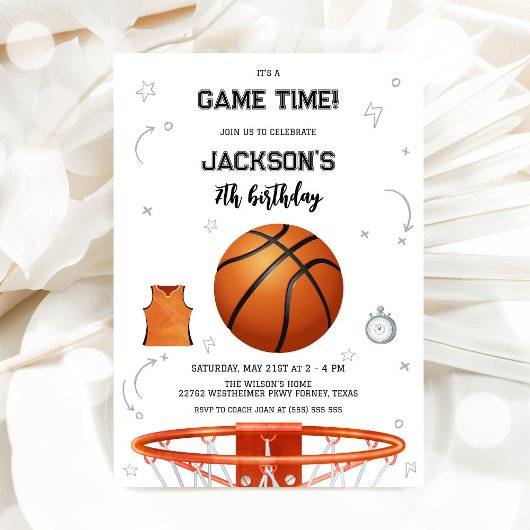 Basketball Kids Boy Birthday Party Invitation 招待状