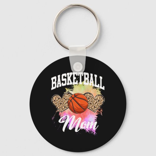 Basketball Leopard Heart Tie Dye Basketball Mom Ma キーホルダー (正面)
