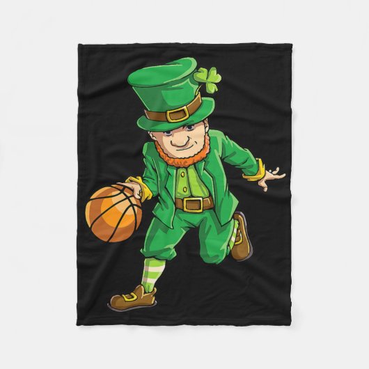 Basketball Leprechaun St Patricks Day Boys Kids Me フリースブランケット (正面)