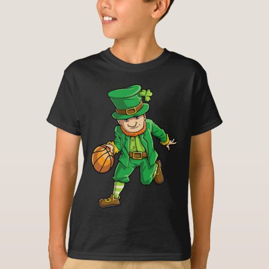 Basketball Leprechaun St Patricks Day Boys Kids Me Tシャツ (正面)
