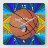 Basketball Many-color Bkgrd Photo Personalize スクエア壁時計 (正面)