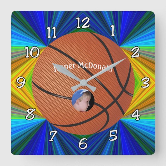 Basketball Many-color Bkgrd Photo Personalize スクエア壁時計 (正面)