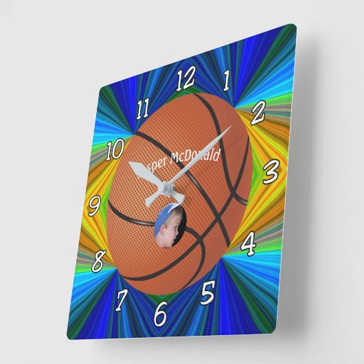Basketball Many-color Bkgrd Photo Personalize スクエア壁時計 (傾斜)