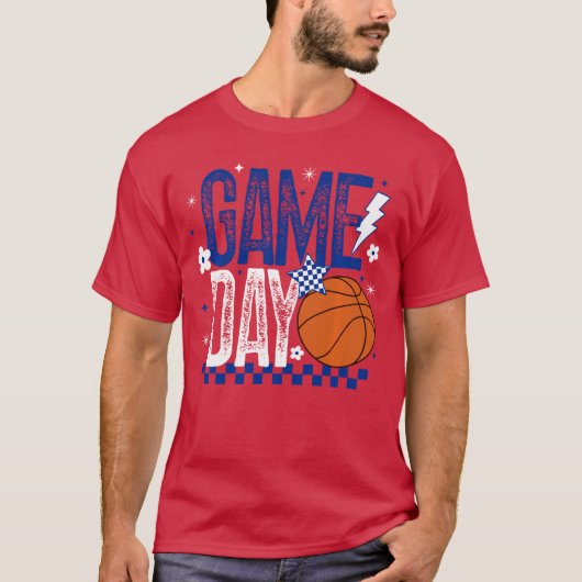 Basketball Mom Game Dayipoff Season Retro Blue Whi Tシャツ (正面)