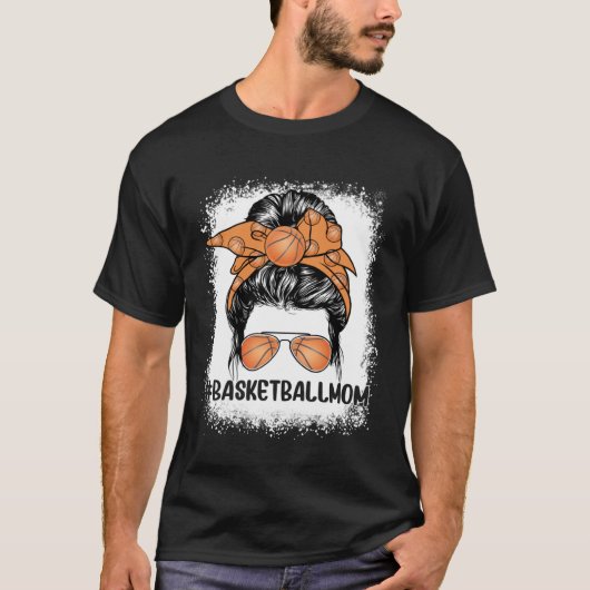 Basketball Mom Glasses Messy Bun Women Cute Mother Tシャツ (正面)