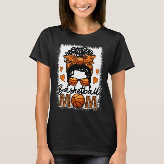 Basketball Mom Leopard Messy Bun Game Day Mother s Tシャツ (正面)
