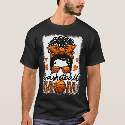 Basketball Mom Leopard Messy Bun Game Day Mother s Tシャツ (正面)