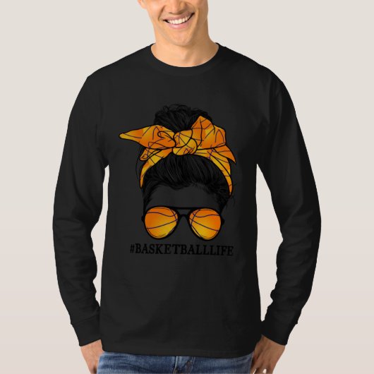 Basketball Mom Messy Bun Glasses Bow Mom Life Moth Tシャツ (正面)