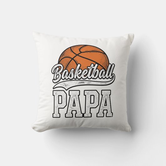 Basketball Papa Vintage Engraving Shirt Design_1 クッション (正面)