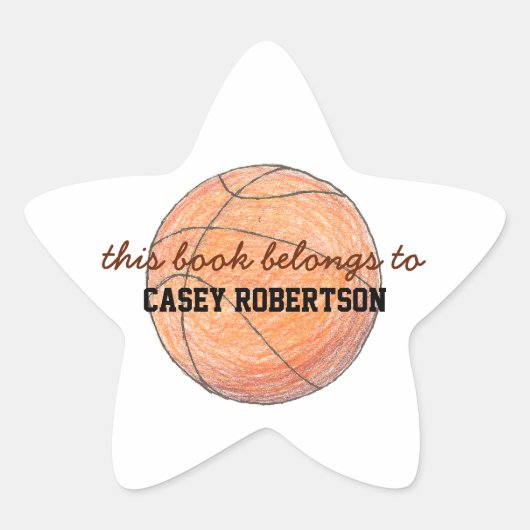 Basketball personalized bookplates for kids - star 星シール (正面)