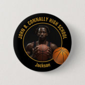 Basketball Player Photo Black Gold High School 缶バッジ (正面)