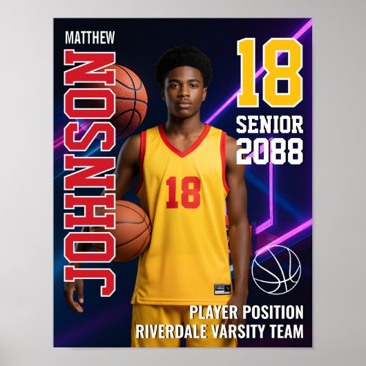 Basketball Player Senior Team Custom Photo Sports ポスター (正面)
