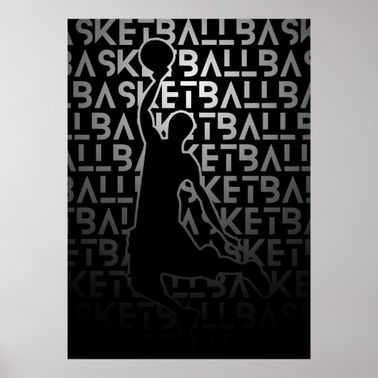 Basketball Poster | Black and White | Metal look ポスター (正面)