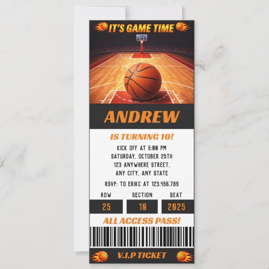 Basketball Pro Ball Birthday Party ticket 招待状 (正面)