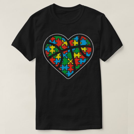 Basketball Puzzle Ball Heart Sport Autism Awarenes Tシャツ (デザイン正面)
