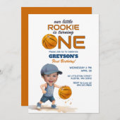 Basketball Rookie 1st Birthday Photo Invitation 招待状 (正面/裏面)