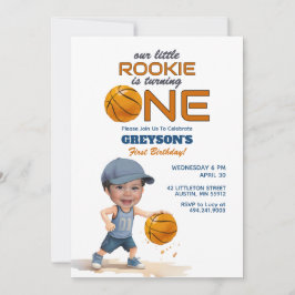 Basketball Rookie 1st Birthday Photo Invitation 招待状