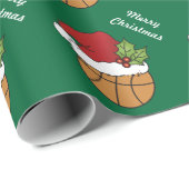 Basketball Santa Hat on Green Background ラッピングペーパー (ロールコーナー)