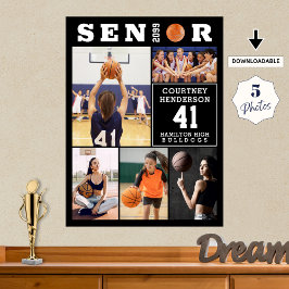 Basketball Senior Graduation 5 Photo Collage ポスター