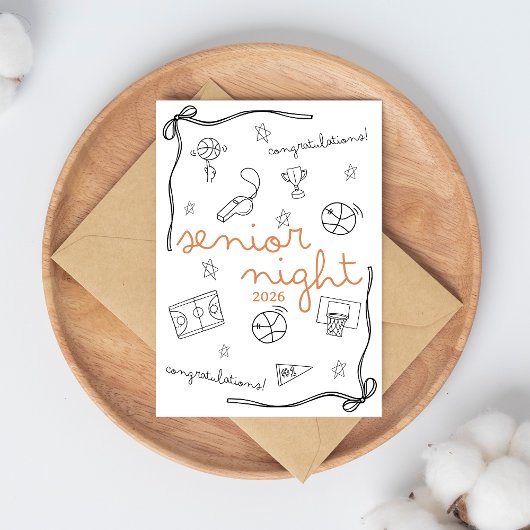Basketball Senior Night custom year doodle design カード