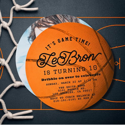 Basketball Shape Photo Boy Birthday Circle 招待状