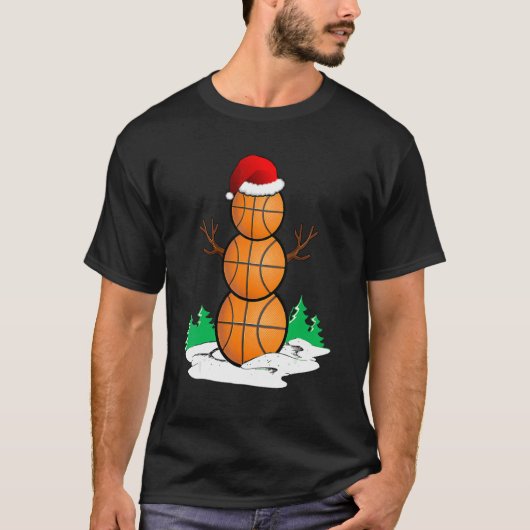 Basketball Snowman Balls Christmas Pajama  Men Boy Tシャツ (正面)