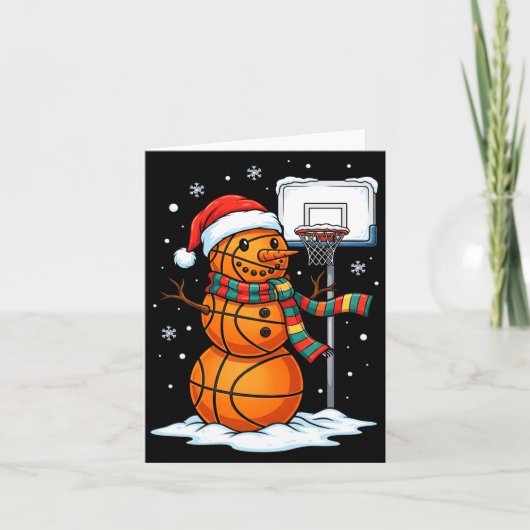 Basketball Snowman Christmas Santa Hat Funny Xmas  カード (正面)