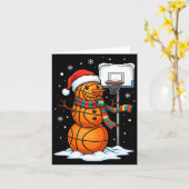 Basketball Snowman Christmas Santa Hat Funny Xmas  カード (黄色い花)