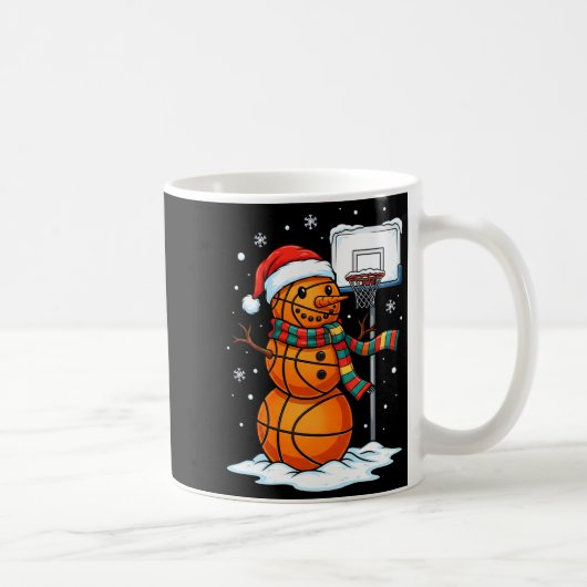 Basketball Snowman Christmas Santa Hat Funny Xmas  コーヒーマグカップ (右)