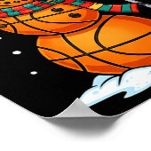 Basketball Snowman Christmas Santa Hat Funny Xmas ポスター (角)