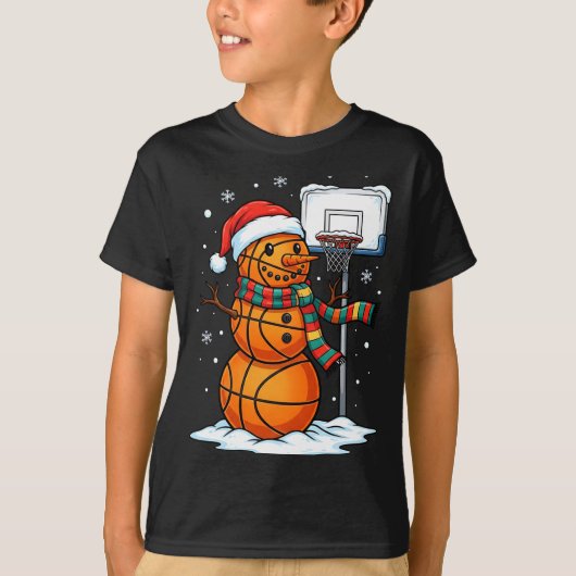 Basketball Snowman Christmas Santa Hat Funny Xmas  Tシャツ (正面)