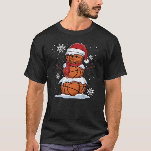 Basketball Snowman Christmas Sports Gift Tee Tシャツ (正面)