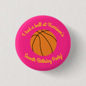 Basketball Sports Birthday Party Pink 缶バッジ (正面)