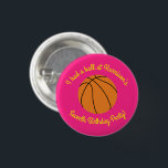 Basketball Sports Birthday Party Pink 缶バッジ<br><div class="desc">This pink basketball birthday party design is perfect for a sports loving kid!  Basket ball players will love this simple design!</div>